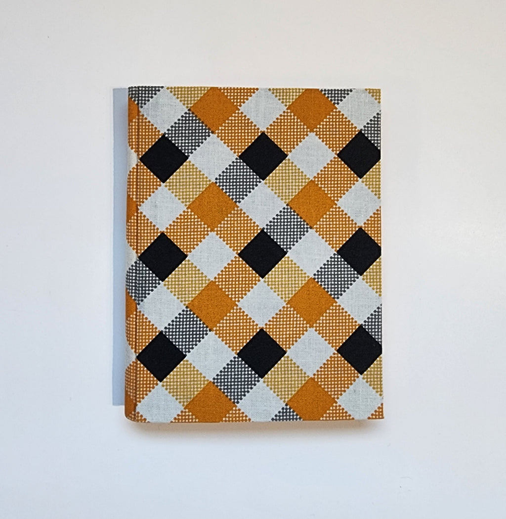 3x5 Refillable Notepad Holder Orange and Black Checker