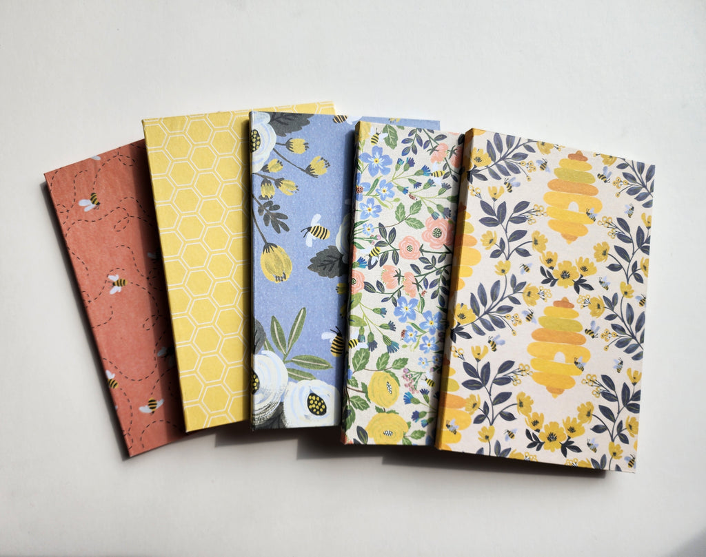 A Set of 4.5x7 Hardcover notebooks Colorful Bee Themed
