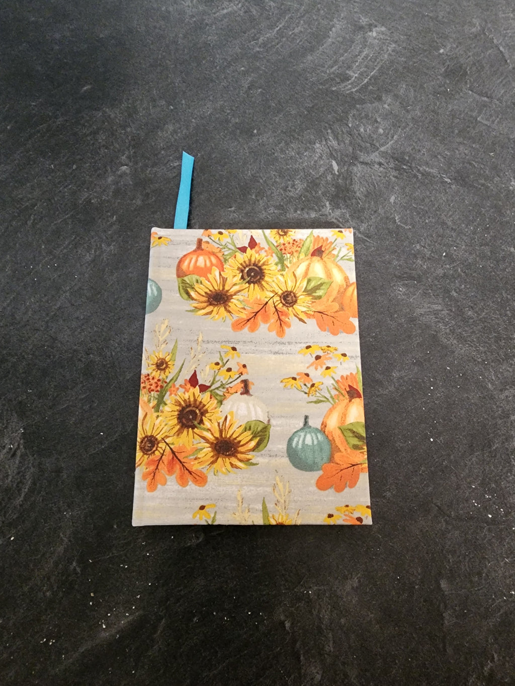 A6 Hardcover Journal Teal Pumpkins and sunflowers