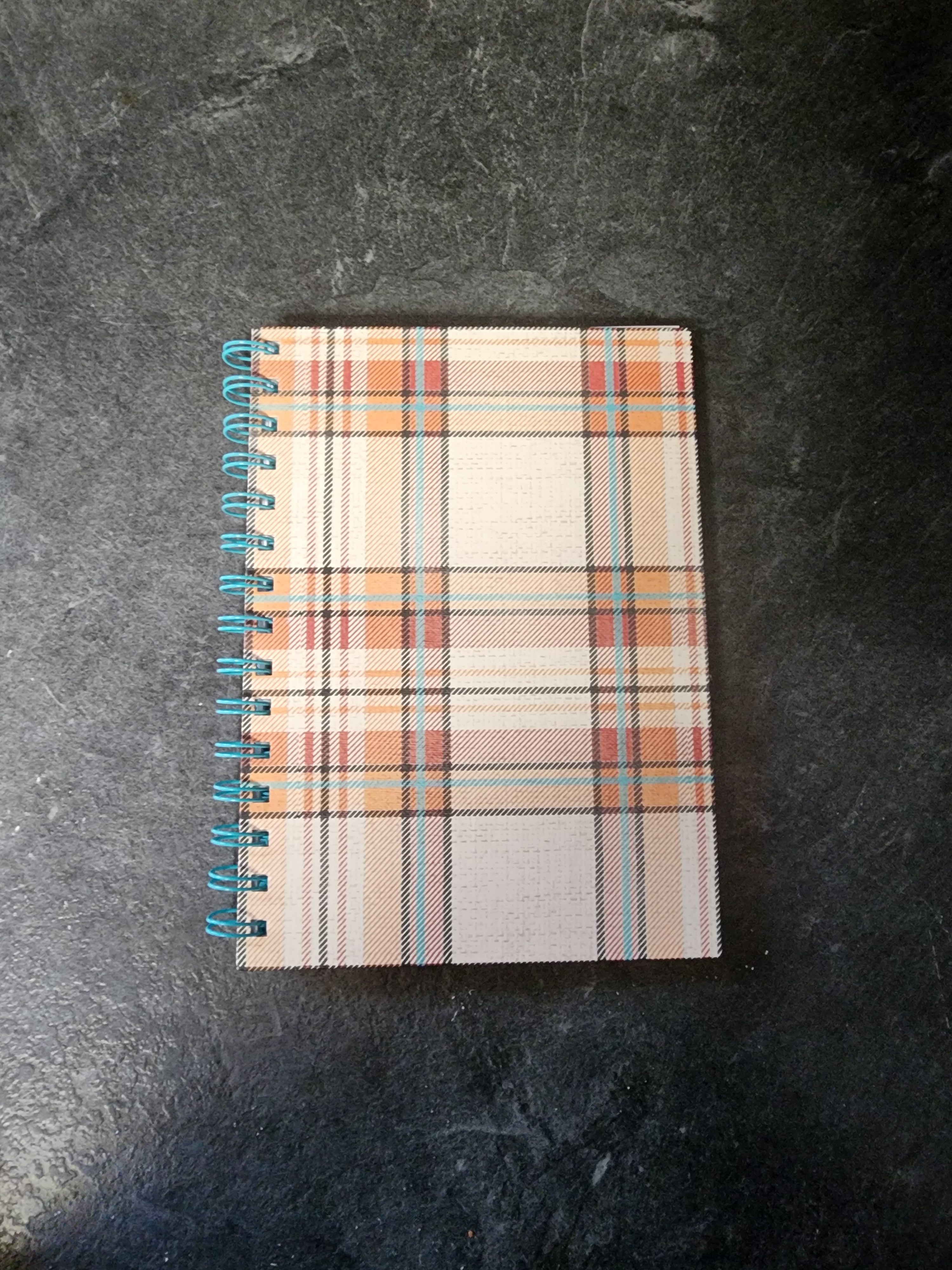 Hardcover Spiral Notebook Teal Plaid