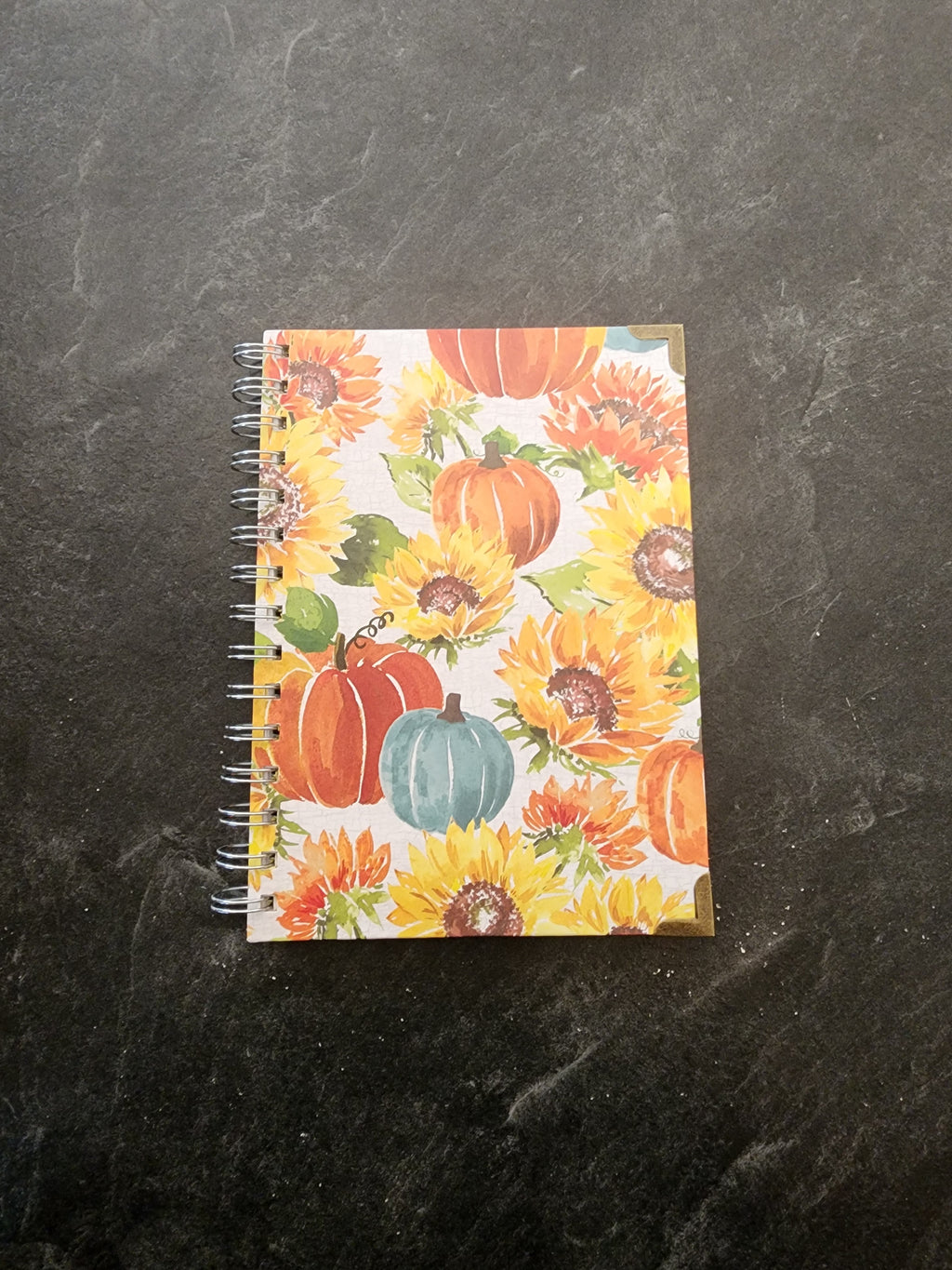 Hardcover Spiral Notebook Pumpkin and Sunflowers
