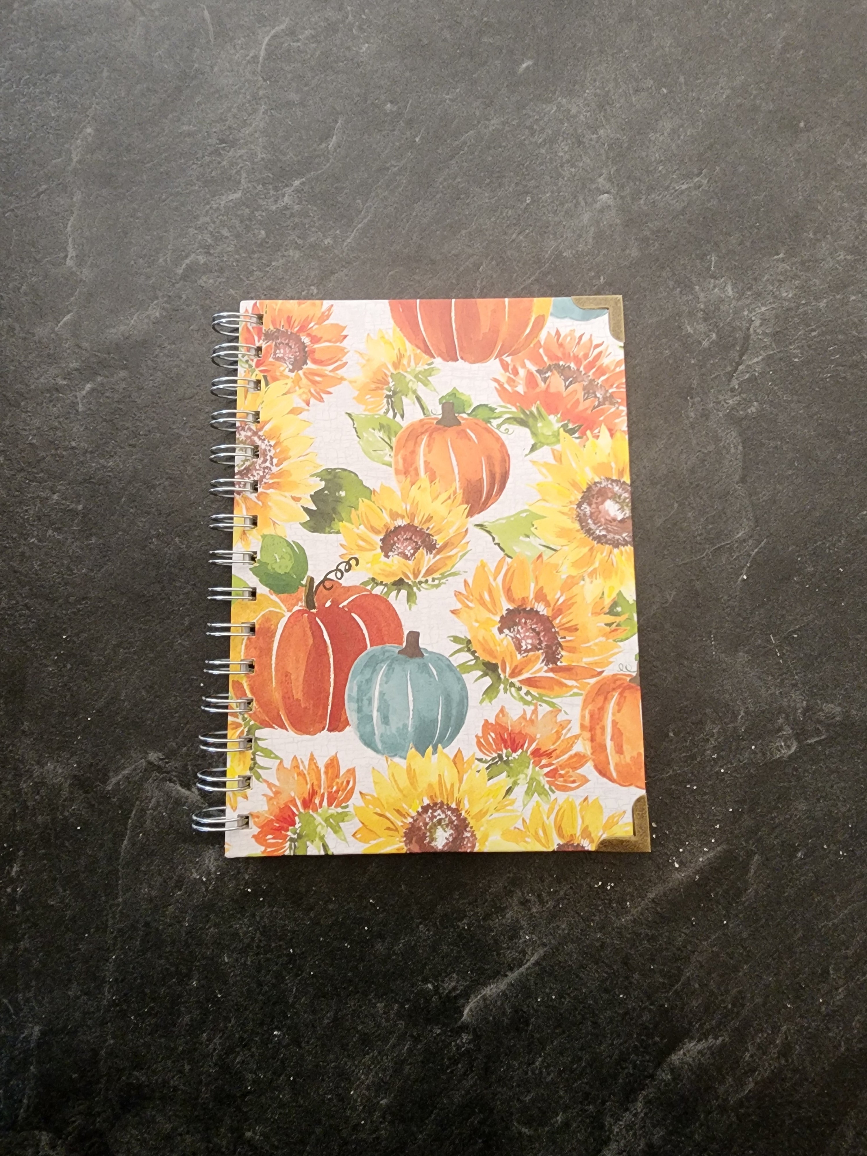 Hardcover Spiral Notebook Pumpkin and Sunflowers