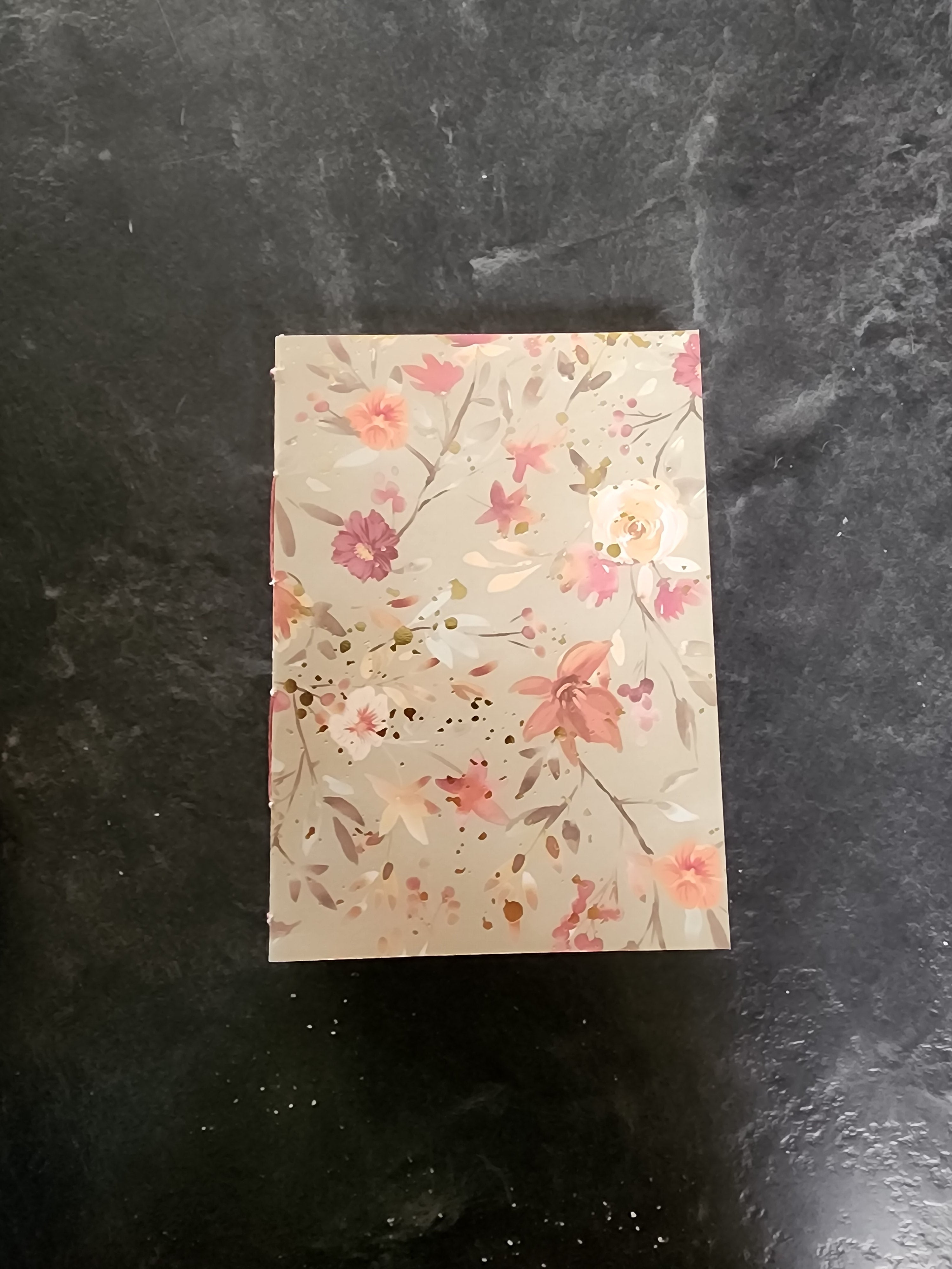 A6 French Link Journal Green with red flowers