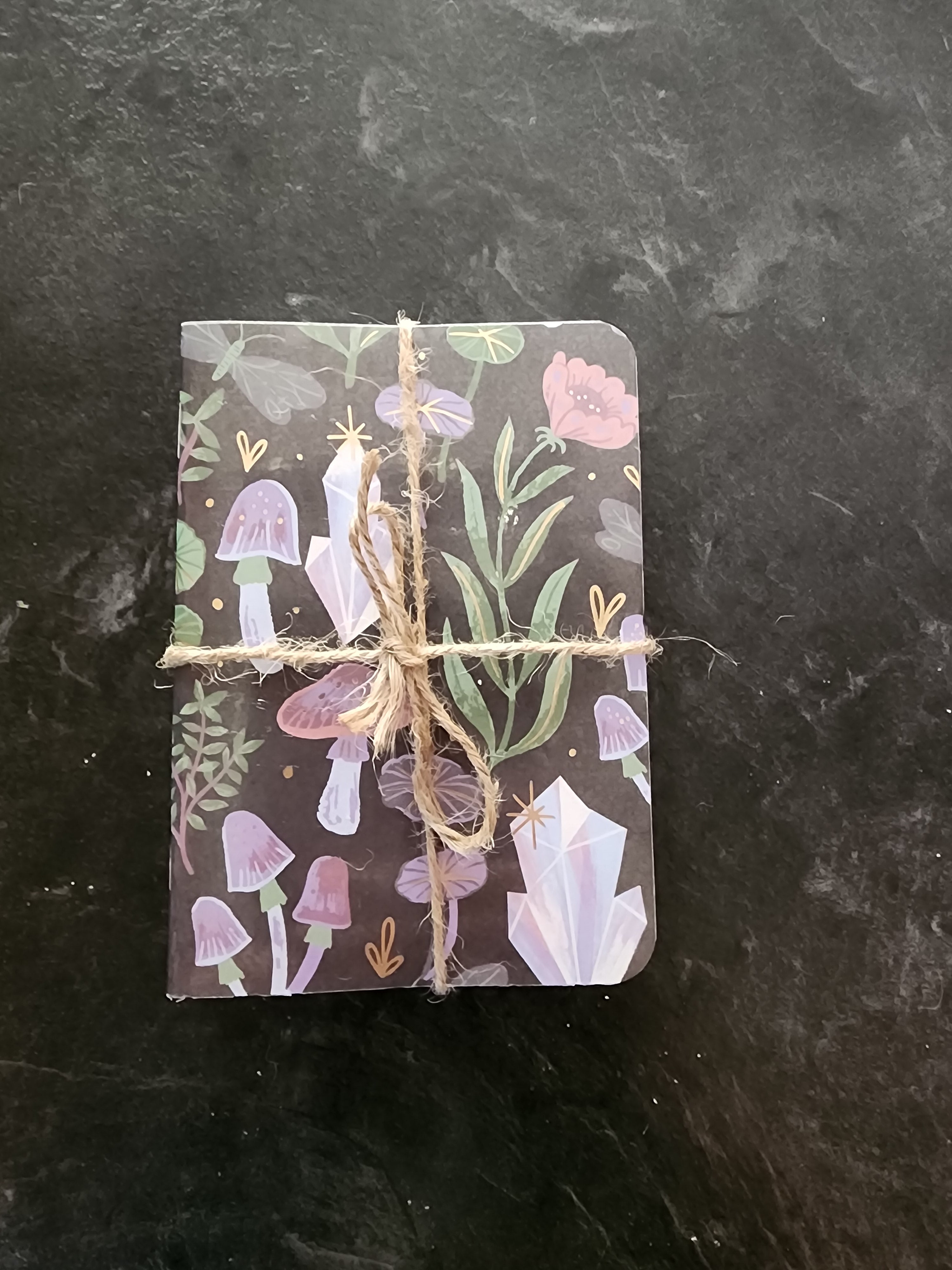 Set of 3 4x5 Softcover Notebooks Blue Crystals, Pink Moths and Green Leaves