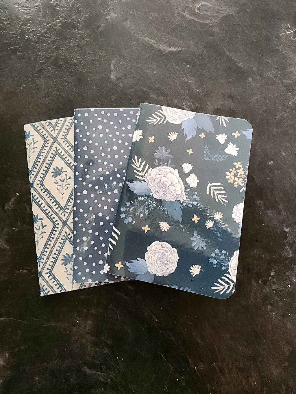 Set of Three 4x5 Notebooks Blue Flower