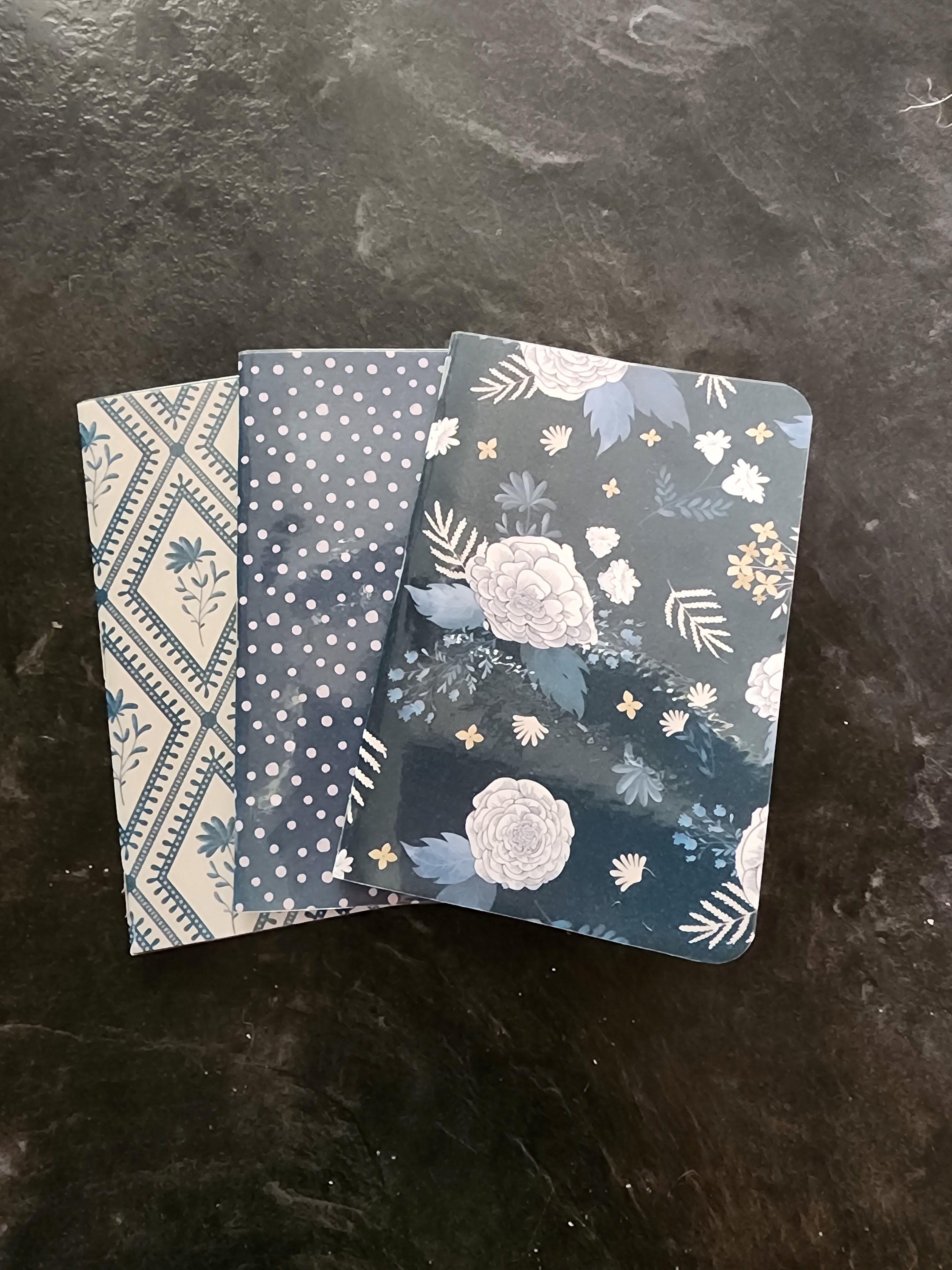 Set of Three 4x5 Notebooks Blue Flower