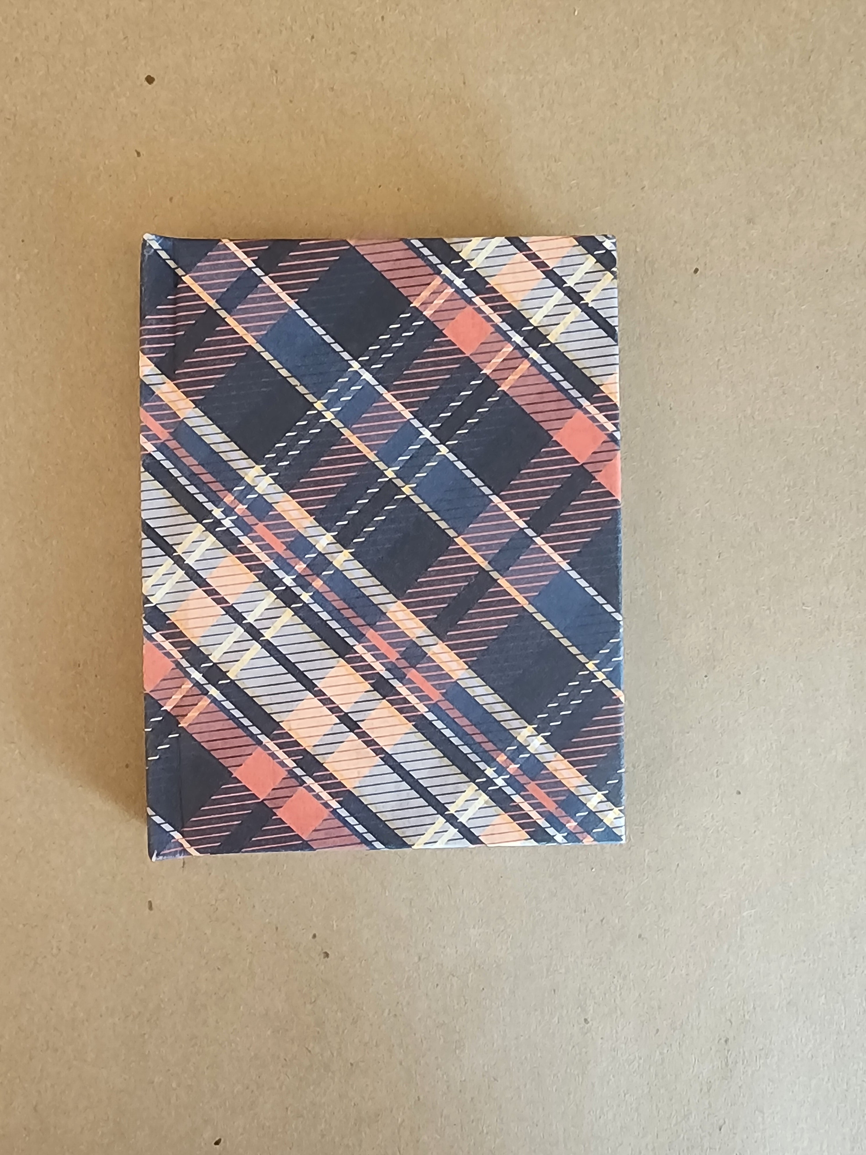 A7 Hardcover Journal Blue and Orange Plaid.