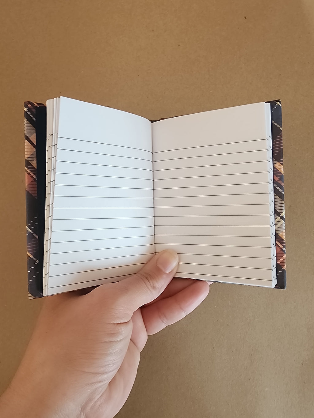 A7 Hardcover Journal Blue and Orange Plaid.