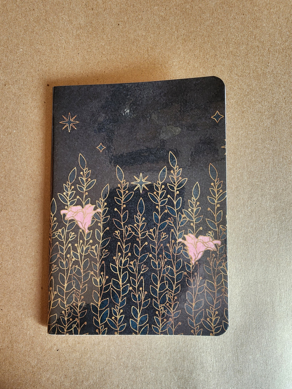 5x7 Softcover Journal Black with Pink Flowers