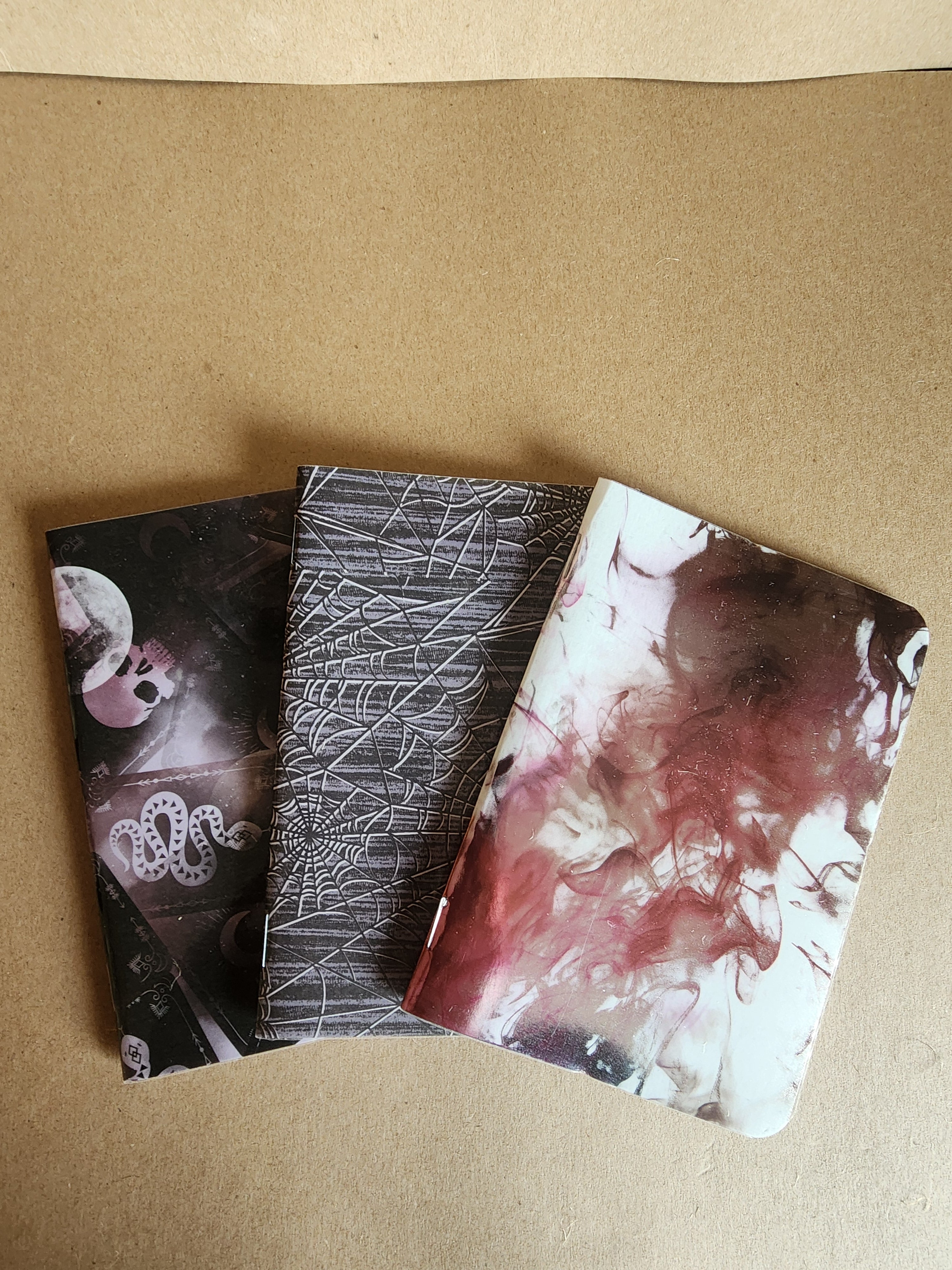 Set of 3 4x5 Softcover Notebooks Witchy Tarot, Webs and Maroon Smoke