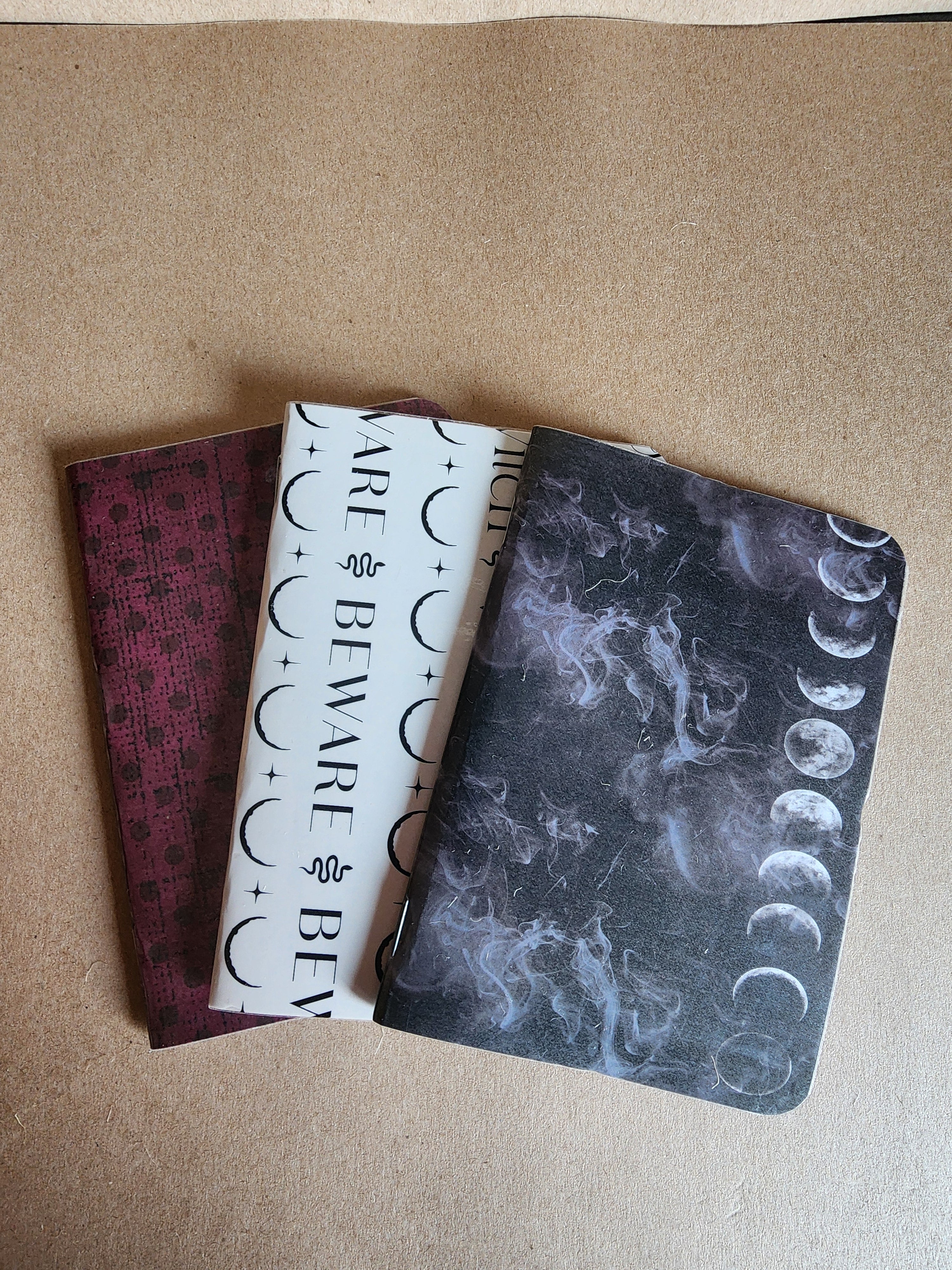 Set of 3 4x5 Softcover Journals Witchy Moons, Beware, Red Dots