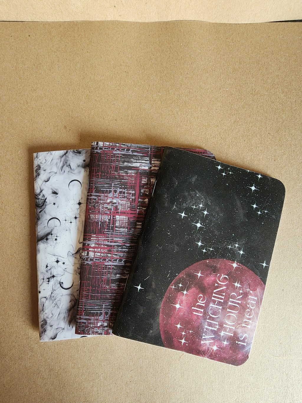Set of 3 4x5 Softcover Notebooks Witchy Red Moon,Black Moons, Red and Black Abstract