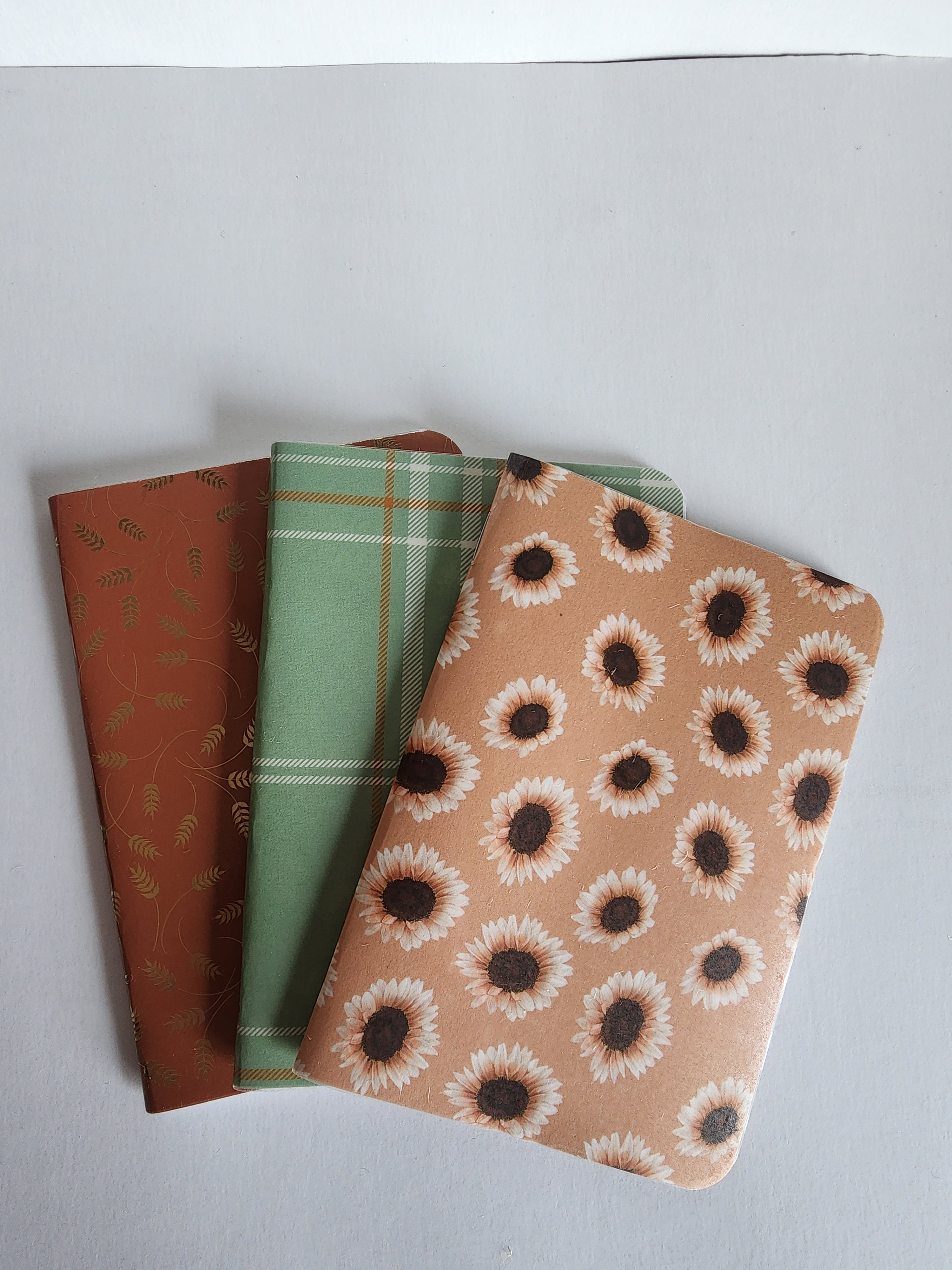 Set of 3 4x5 Softcover Notebooks Sunflower, Green and Orange