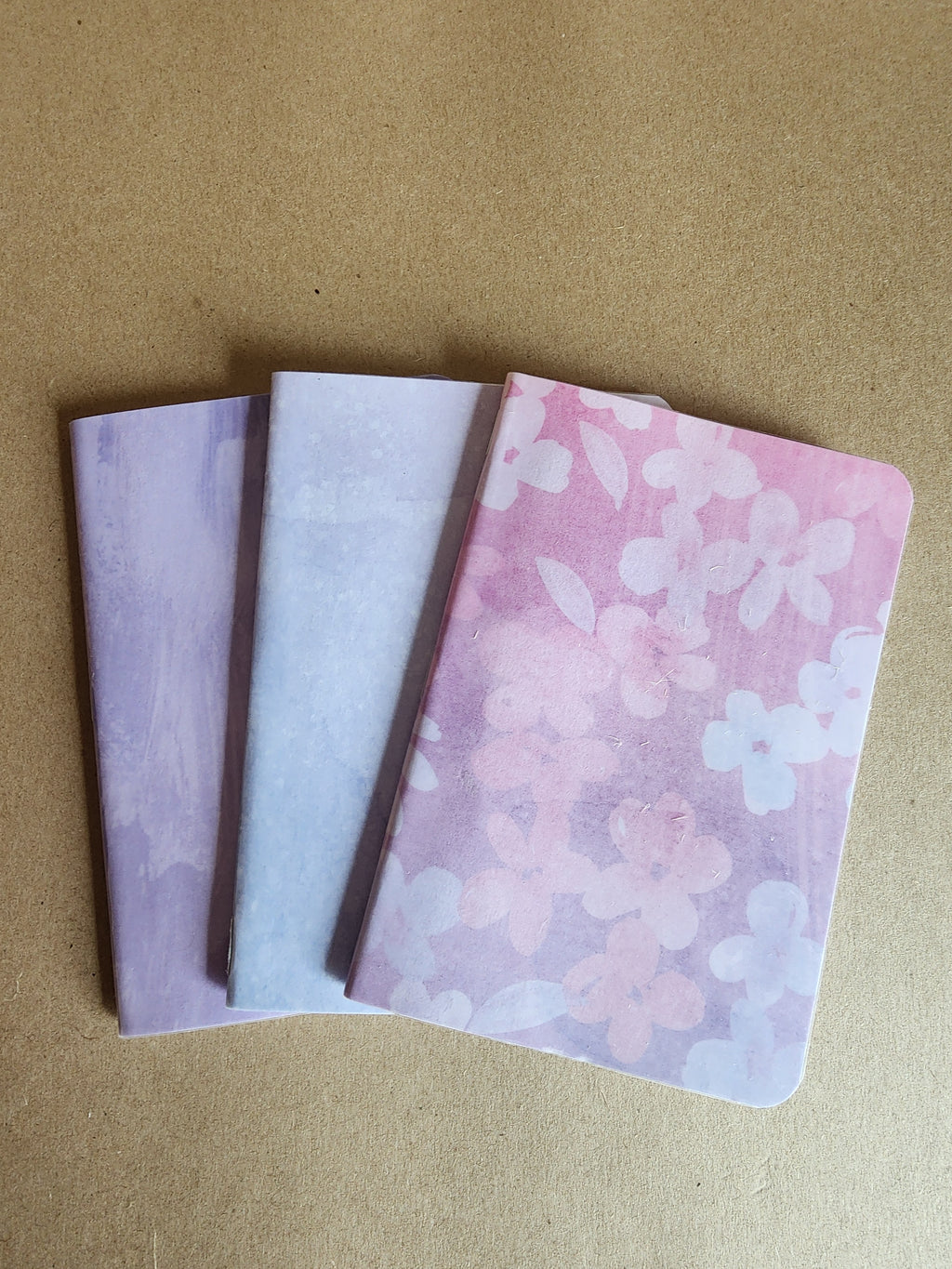 Set of 3 4x5 Softcover Notebooks Pink flowers, Blue and Purple Abstract